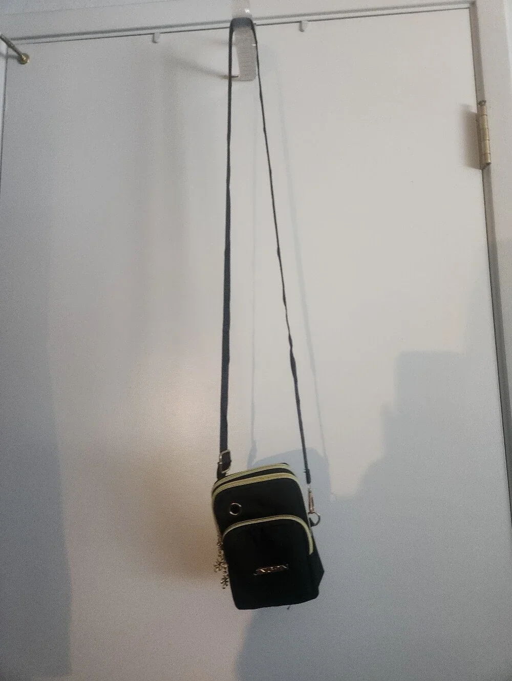 Black Crossbody Phone Bag with Gold Trim